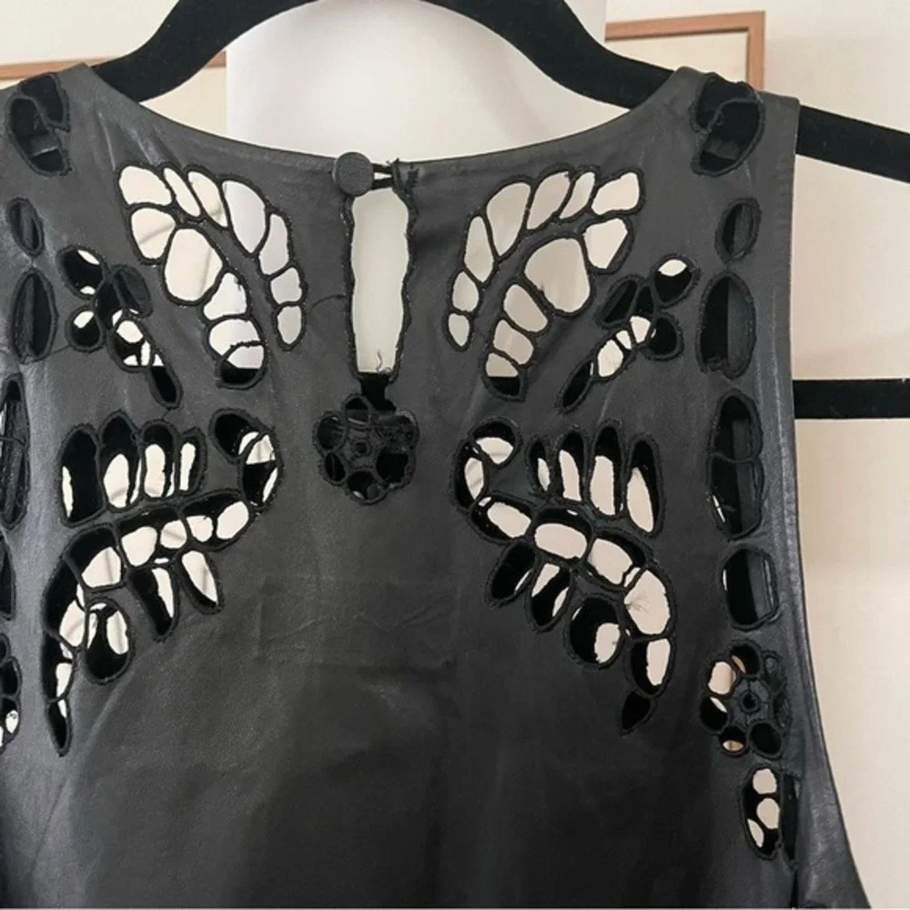 Shakuhachi leather Embroidered shift dress‎ Black Size medium